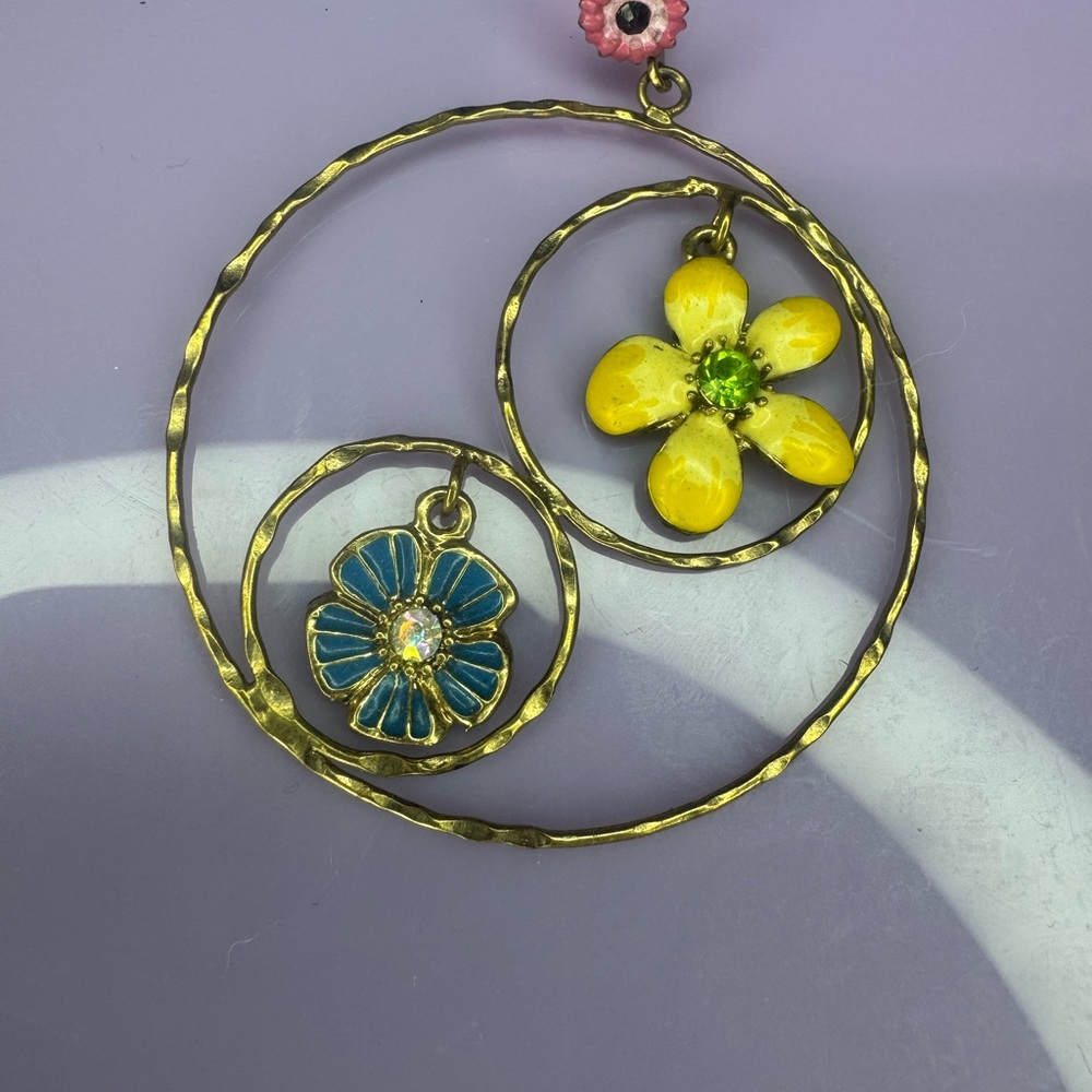 Betsey Johnson Vintage Lady Bug Floral Hoop Earrings with Multicolor Accents - Picture 2 of 9